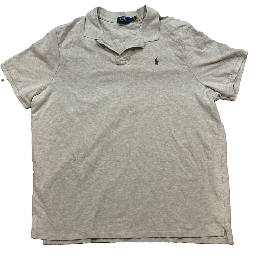 Polo Ralph Lauren Mens Size 2XL Grey Pique Cotton Classic Fit Polo Shirt